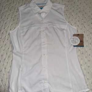 Magellan Blouse Women's Small Sleeveless Fishing Vented Outdoor Pockets White